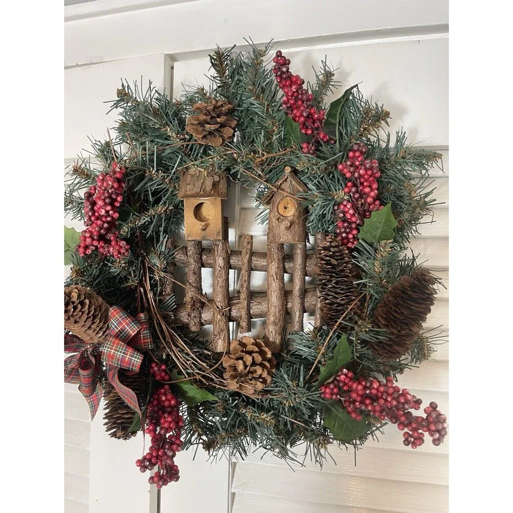 Christmas Wreath- Rustic with Birdhouses